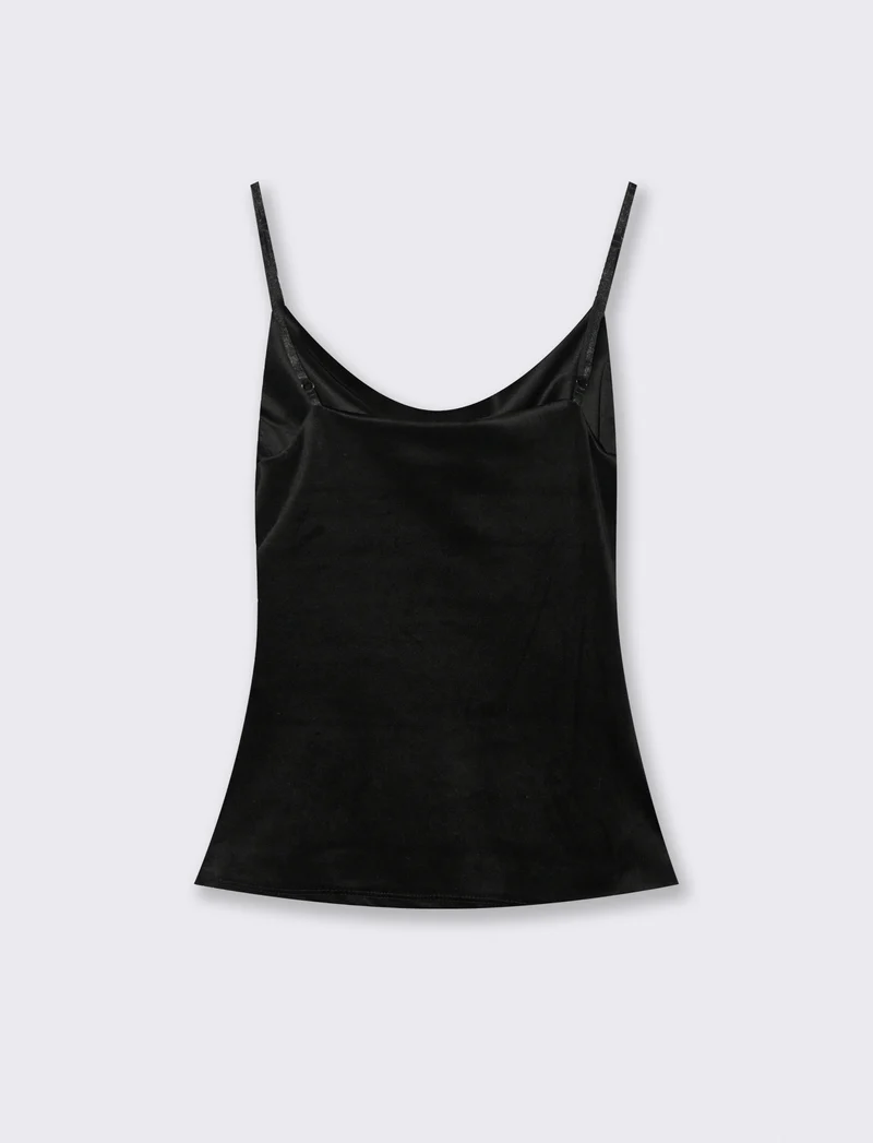 Top con bretelle in ciniglia - Nero