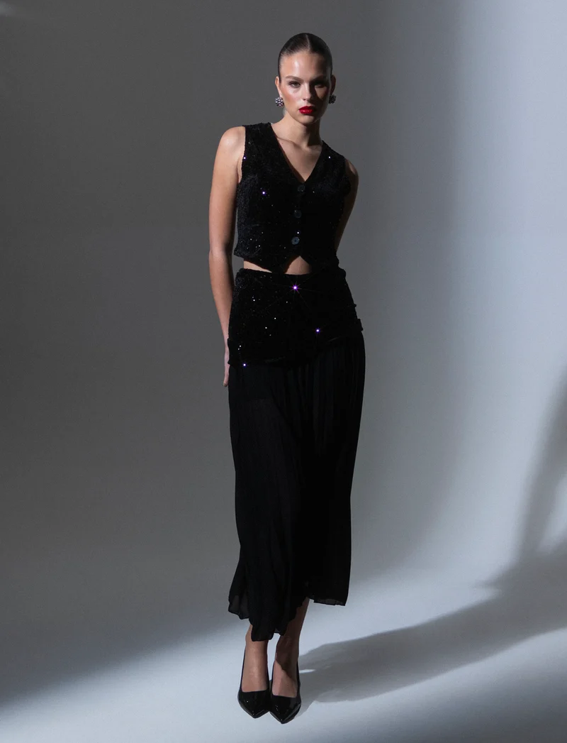 Gilet in paillettes - Nero