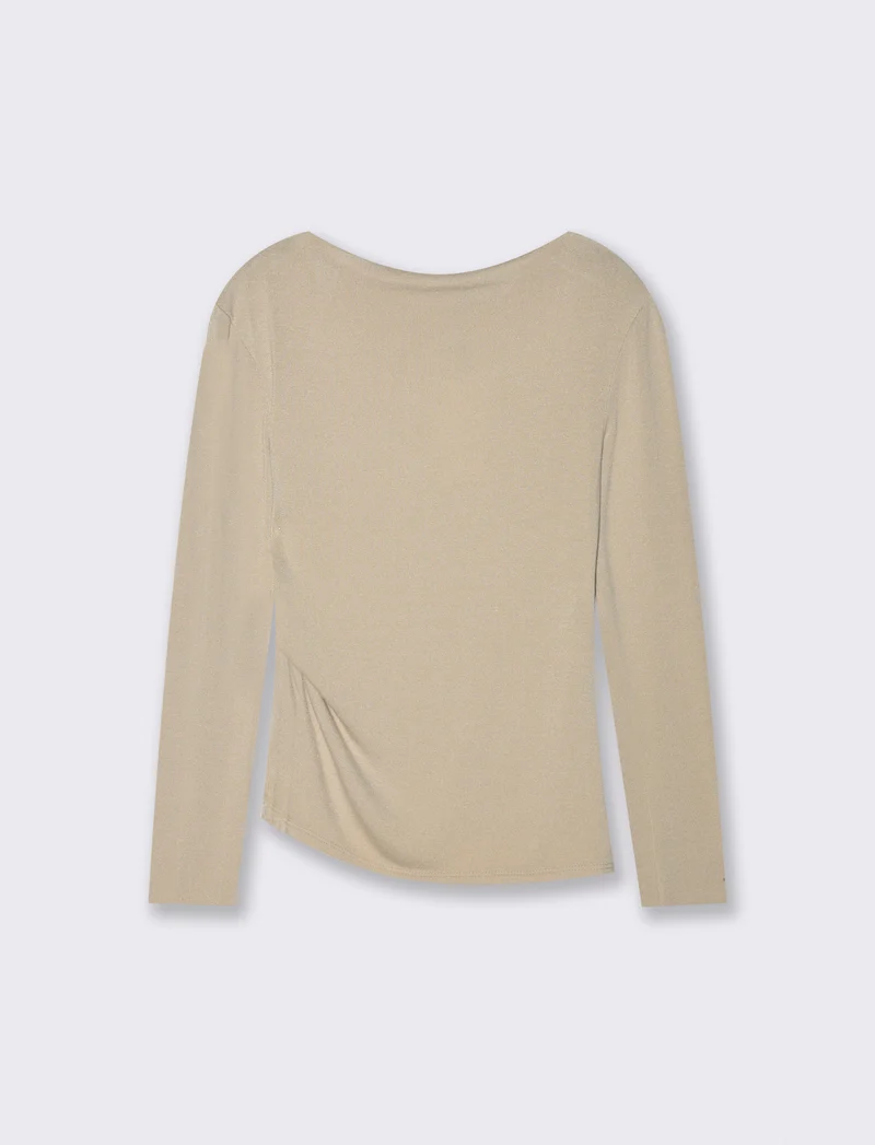 Tshirt manica lunga in maglia con scollo a barca - Bianco panna