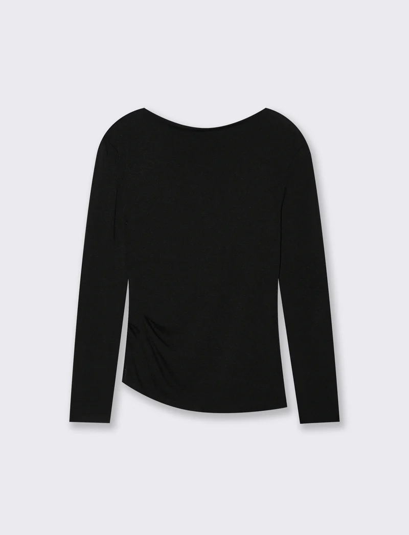 Tshirt manica lunga in maglia con scollo a barca - Nero