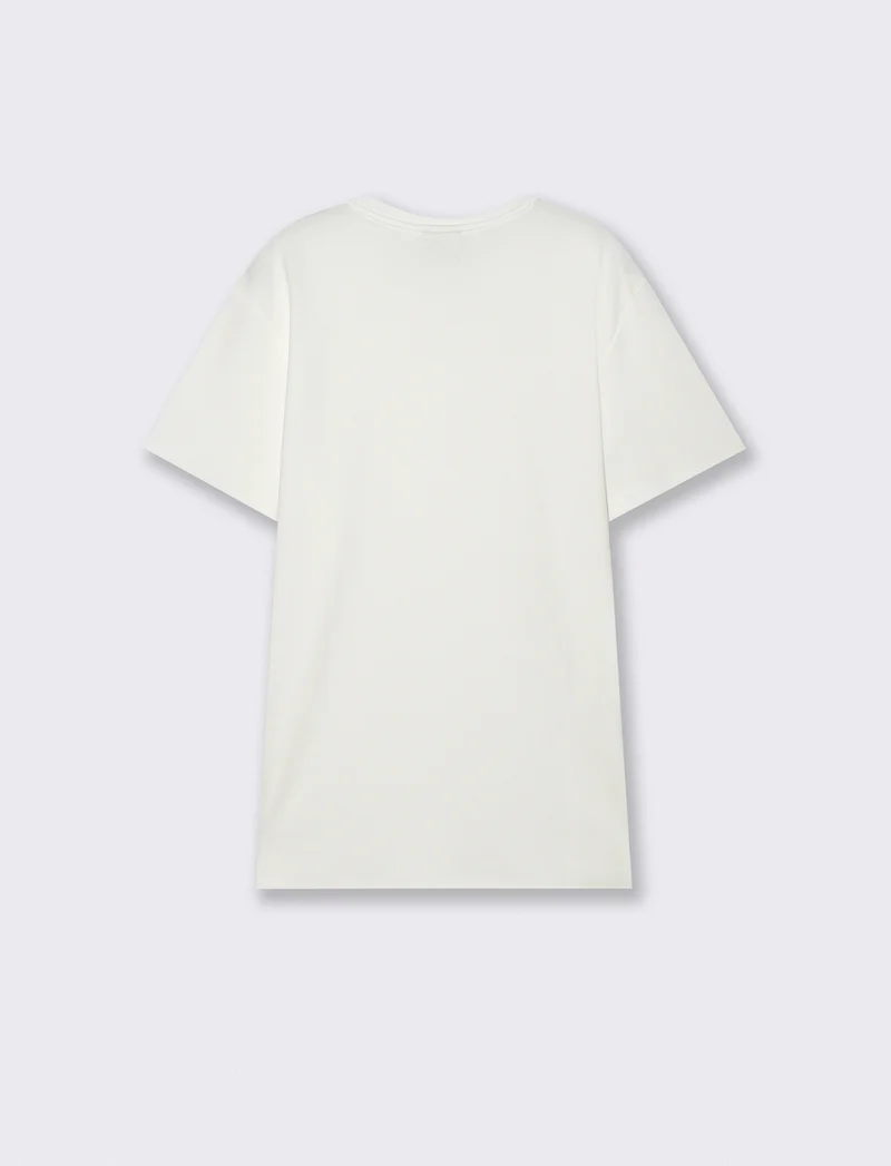 T-shirt cotone jacquard maniche corte - Beige ecru