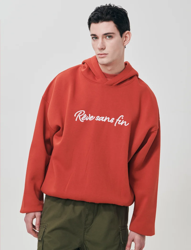 Felpa boxy con cappuccio e ricamo - Rosso