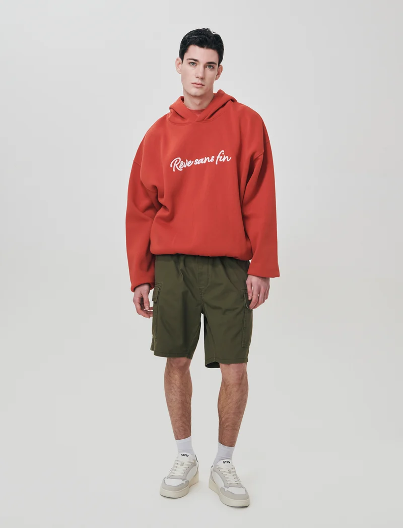 Felpa boxy con cappuccio e ricamo - Rosso