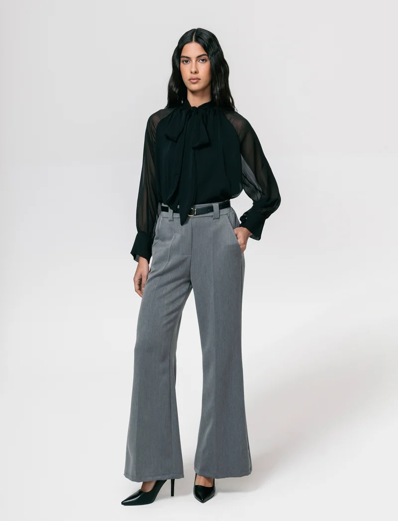 Pantalone a zampa con cintura - Grigio scuro