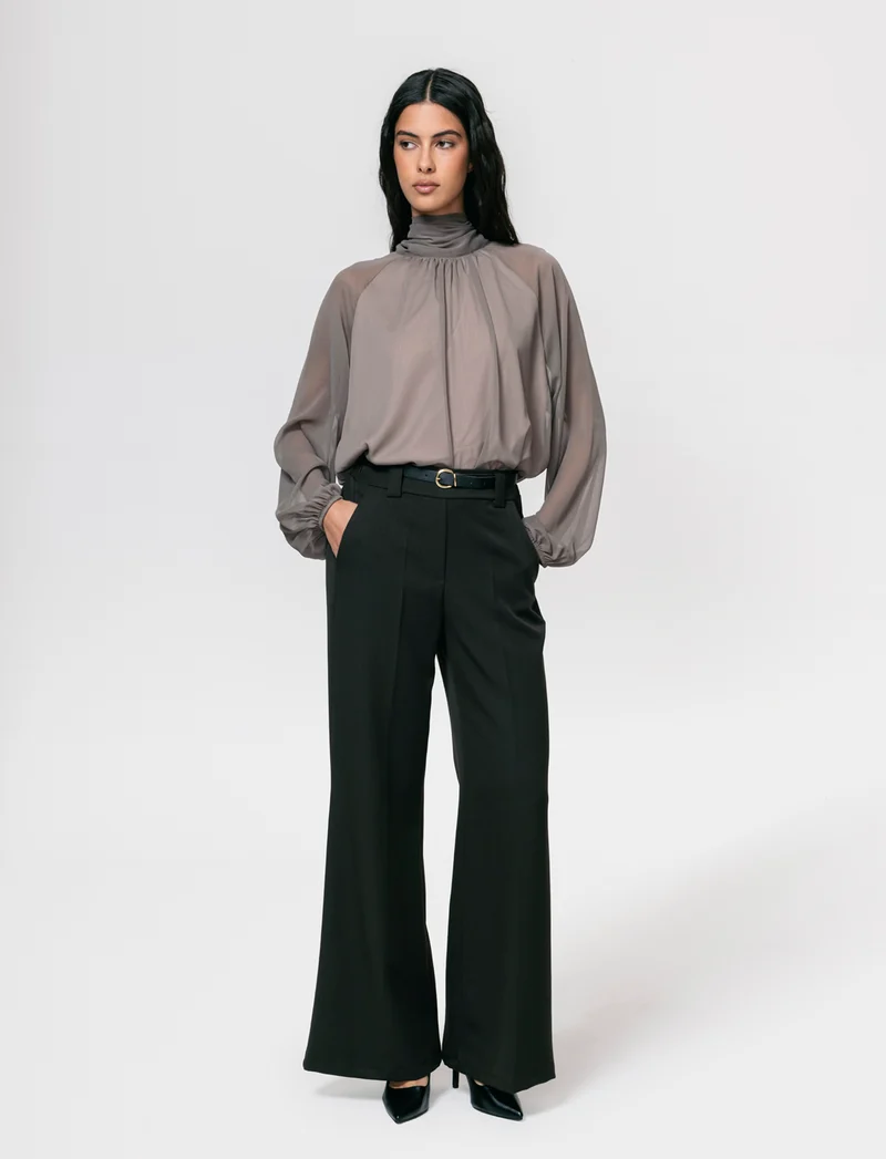Pantalone a zampa con cintura - Moro