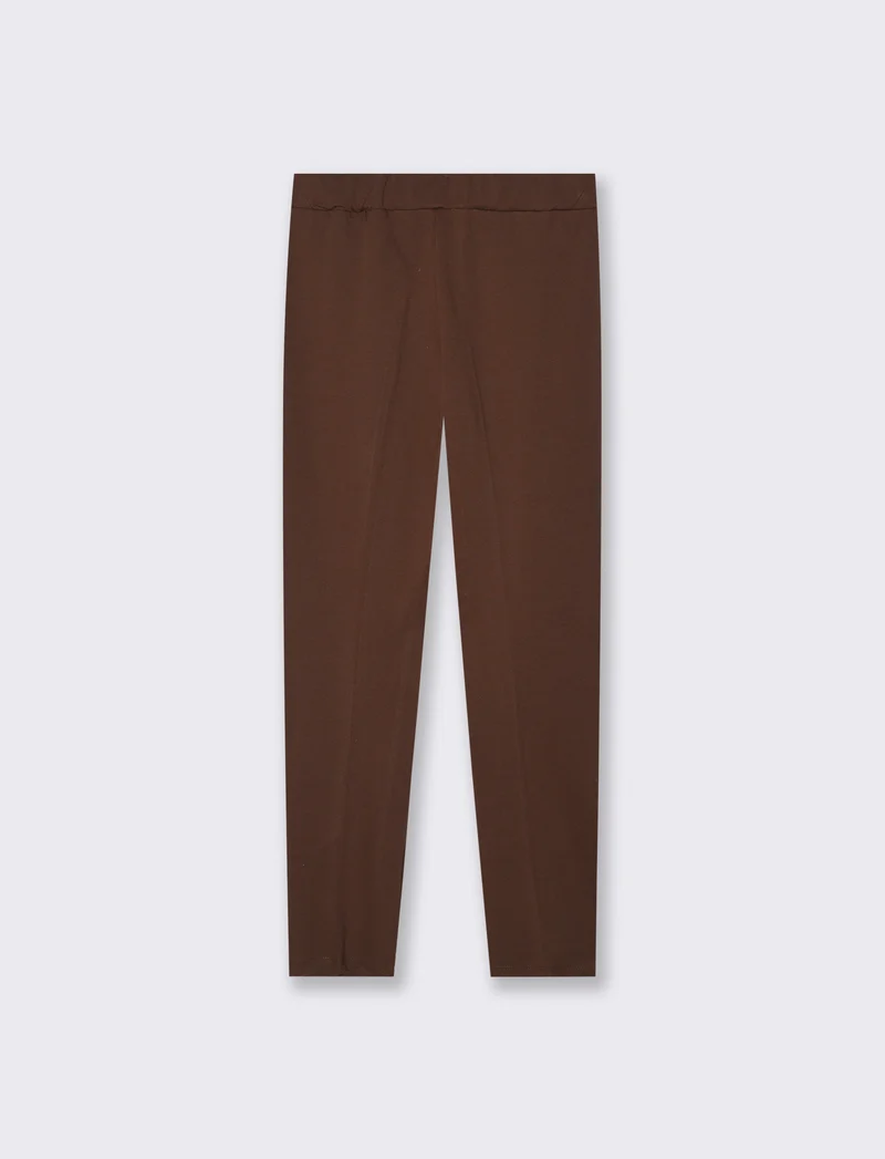 Pantalone elegante con taglio dritto, pieghe frontali e cintura rivestita - Moro