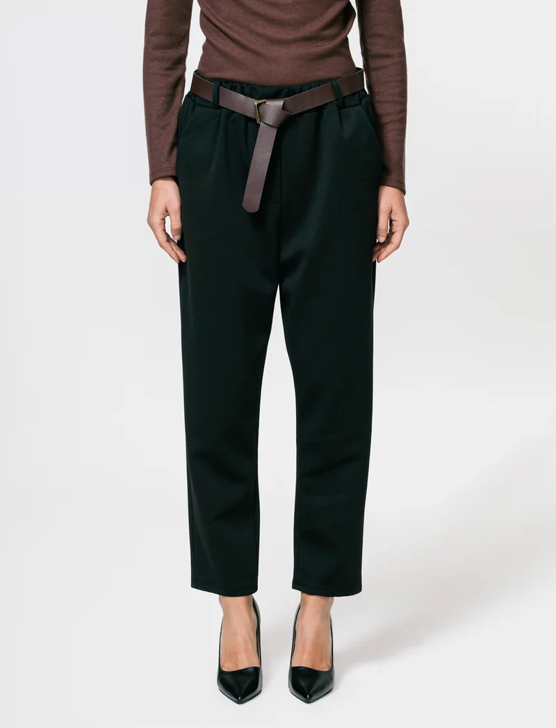 Pantalone in tessuto morbido con cintura - Nero