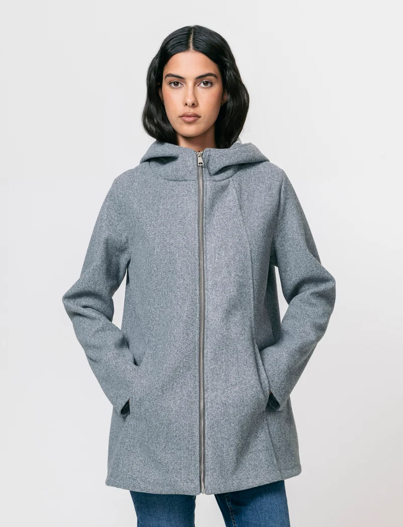 Cappotto con cappuccio e zip - Grigio mel.