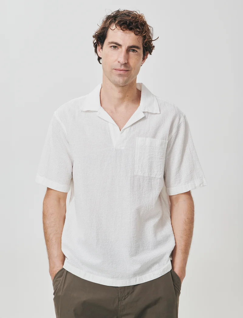 Polo jacquard effetto garza maniche corte - Bianco