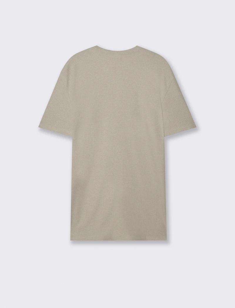 T-shirt serafino in tessuto waffle - Grigio stone