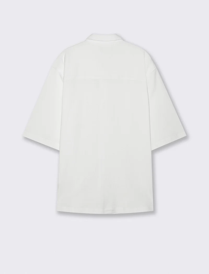Camicia Micro Waffle con Colletto Francese - Bianco