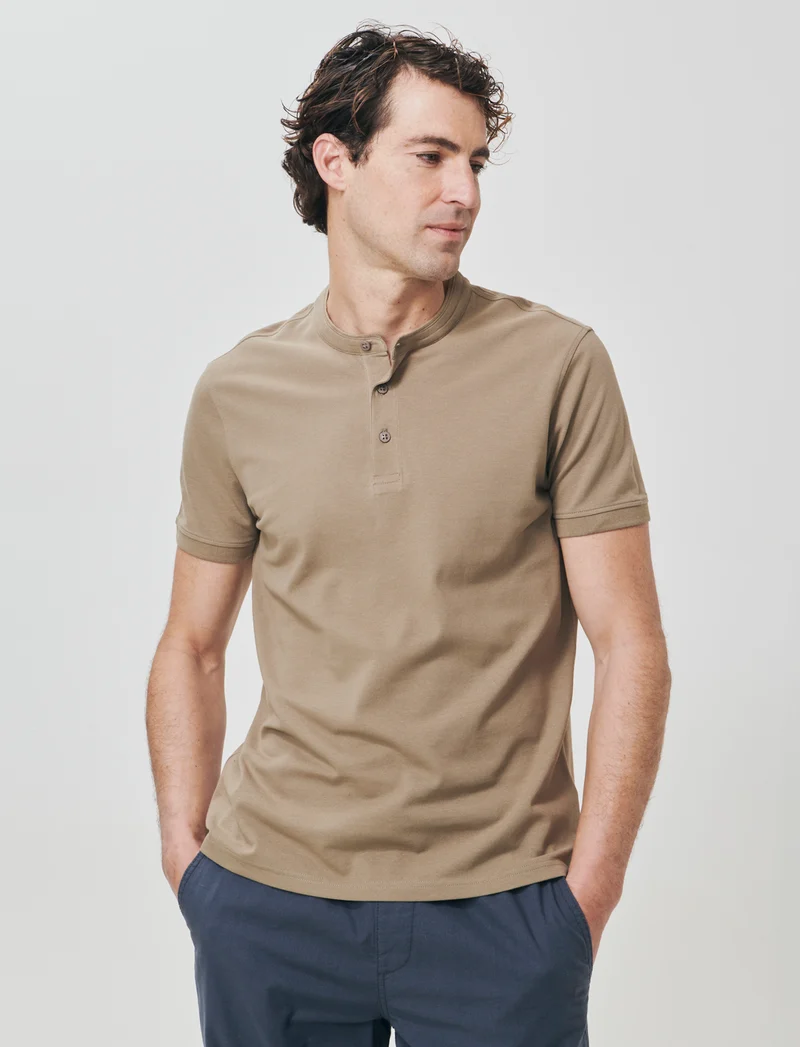 Polo coreana in piquet con colletto - Verde kaki