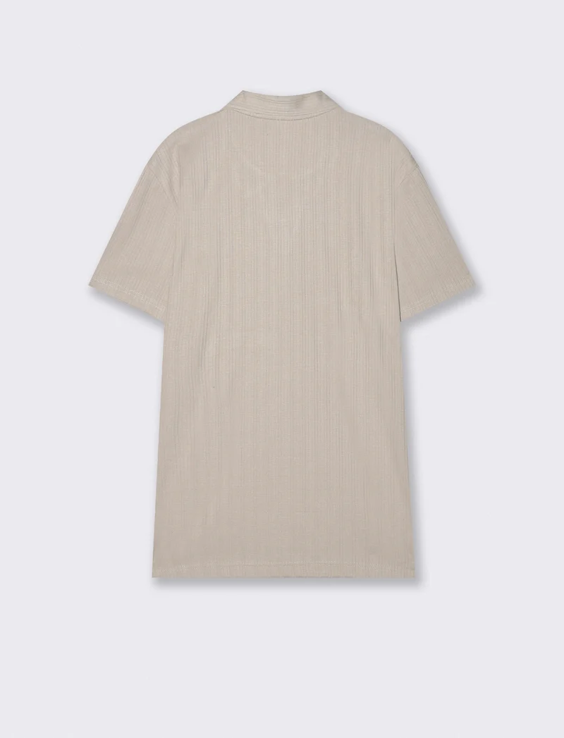 Polo a coste effetto maglia maniche corte - Sabbia