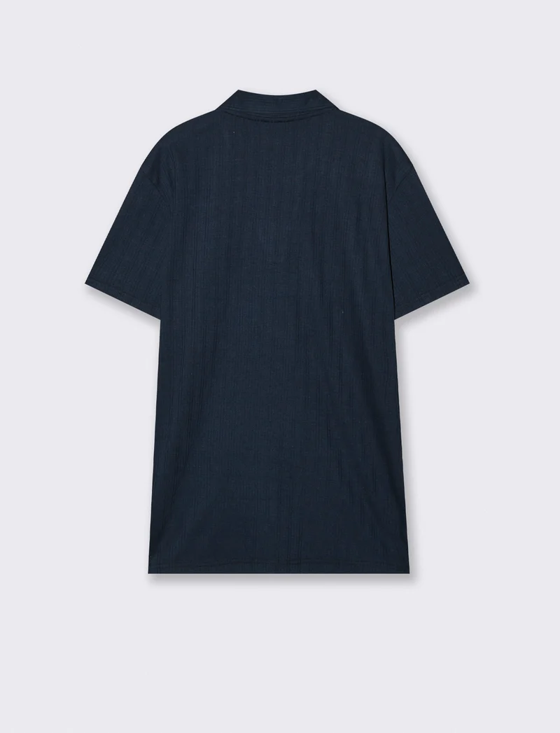 Polo a coste effetto maglia maniche corte - Blu