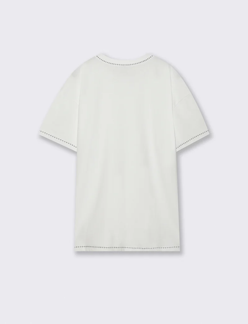 T-shirt heavy weight con impunture a contrasto - Bianco