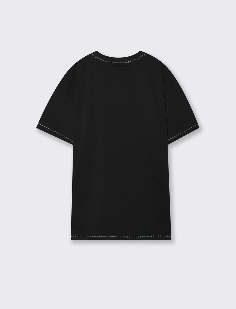 T-shirt heavy weight con impunture a contrasto - Nero