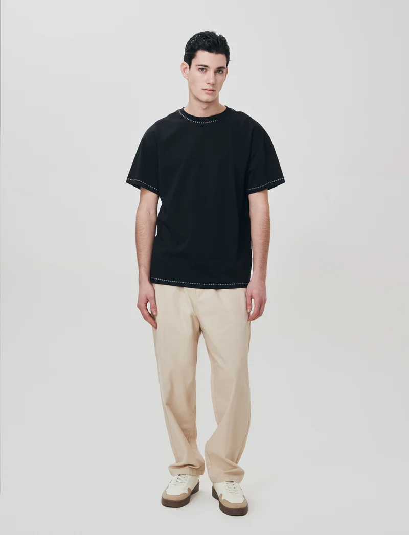 T-shirt heavy weight con impunture a contrasto - Nero