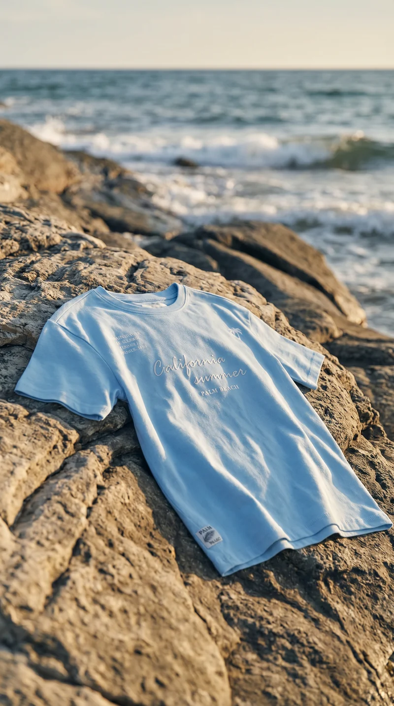 T-SHIRT JOGGING con Stampa e Ricamo - Azzurro