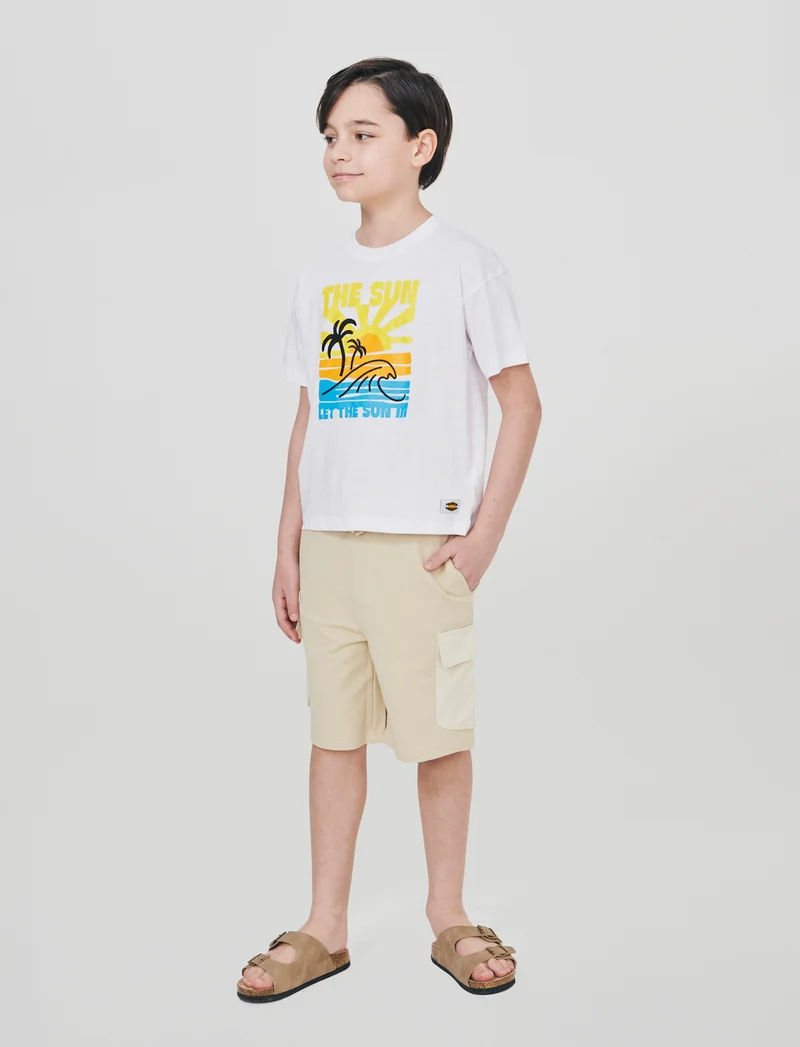 Bermuda felpa garment dyed con tasconi - Beige