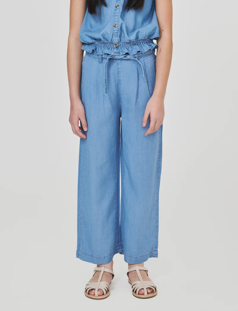 Pantaloni wide leg in chambray morbido - Denim
