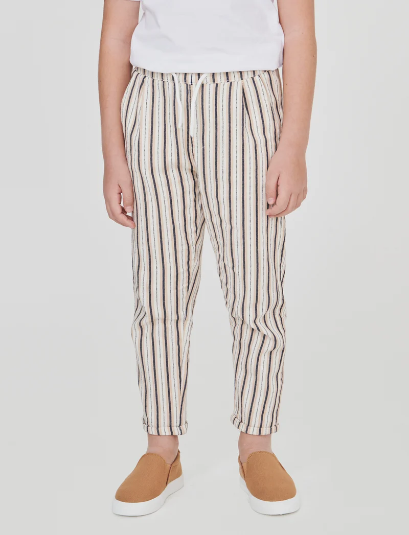 Pantaloni in cotone a righe con elastico - Righe