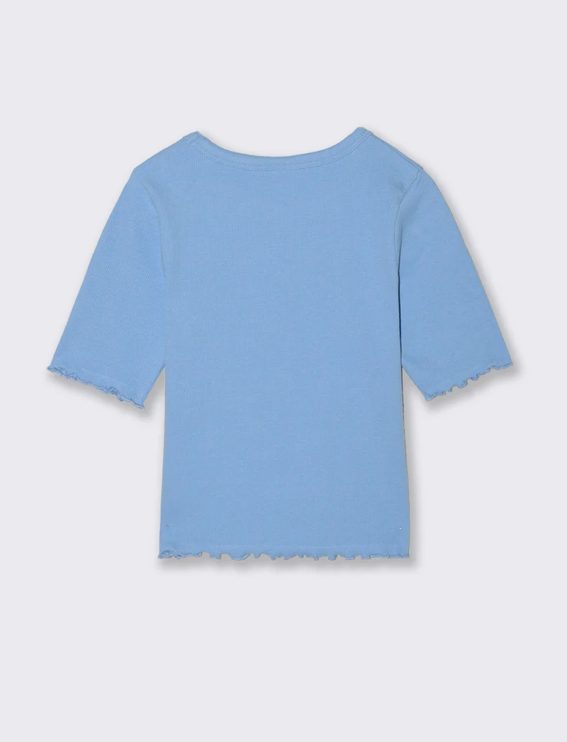 T-shirt mezza manica con perline e orli ondulati - Azzurro