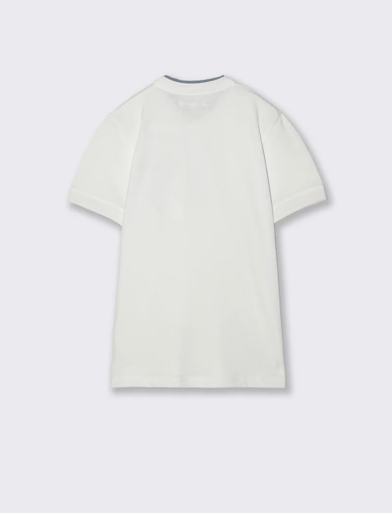 T-shirt collo coreano in Piquet di cotone - Bianco