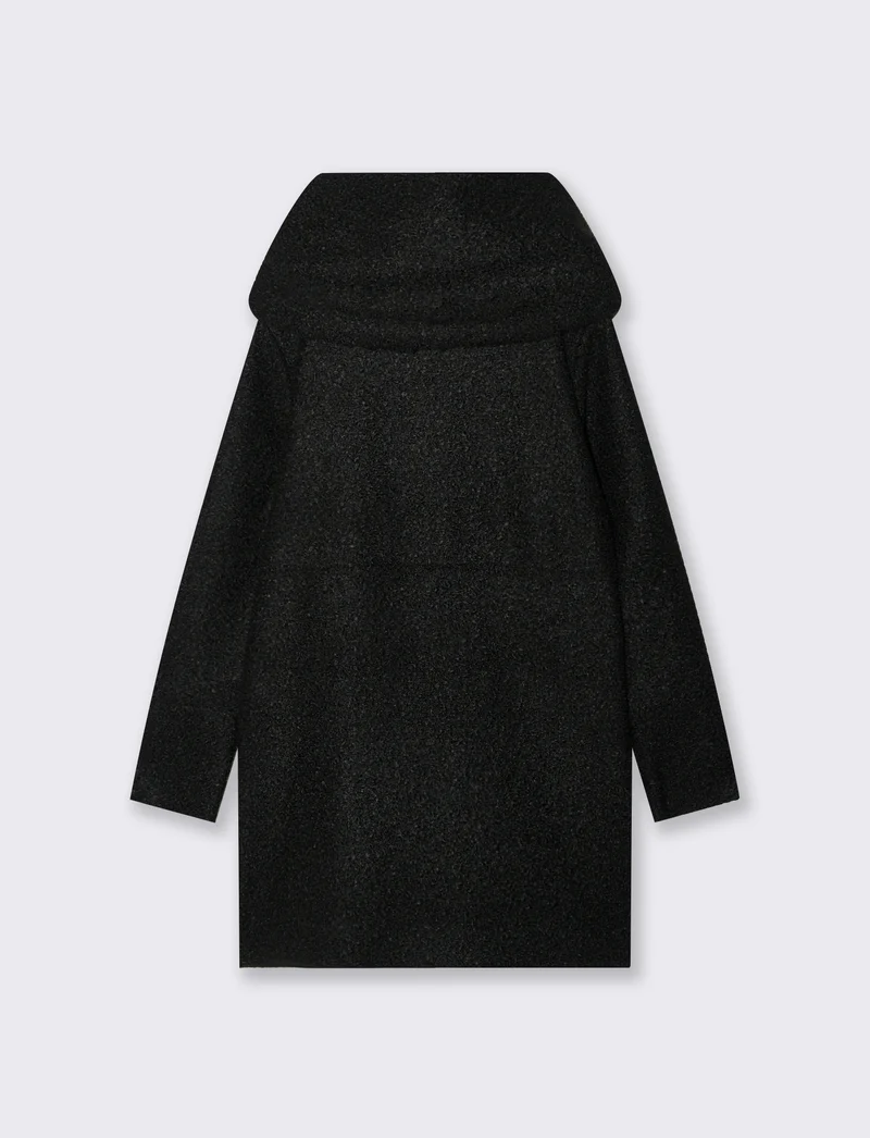 Cappotto su tessuto bouclè con cappuccio - Nero