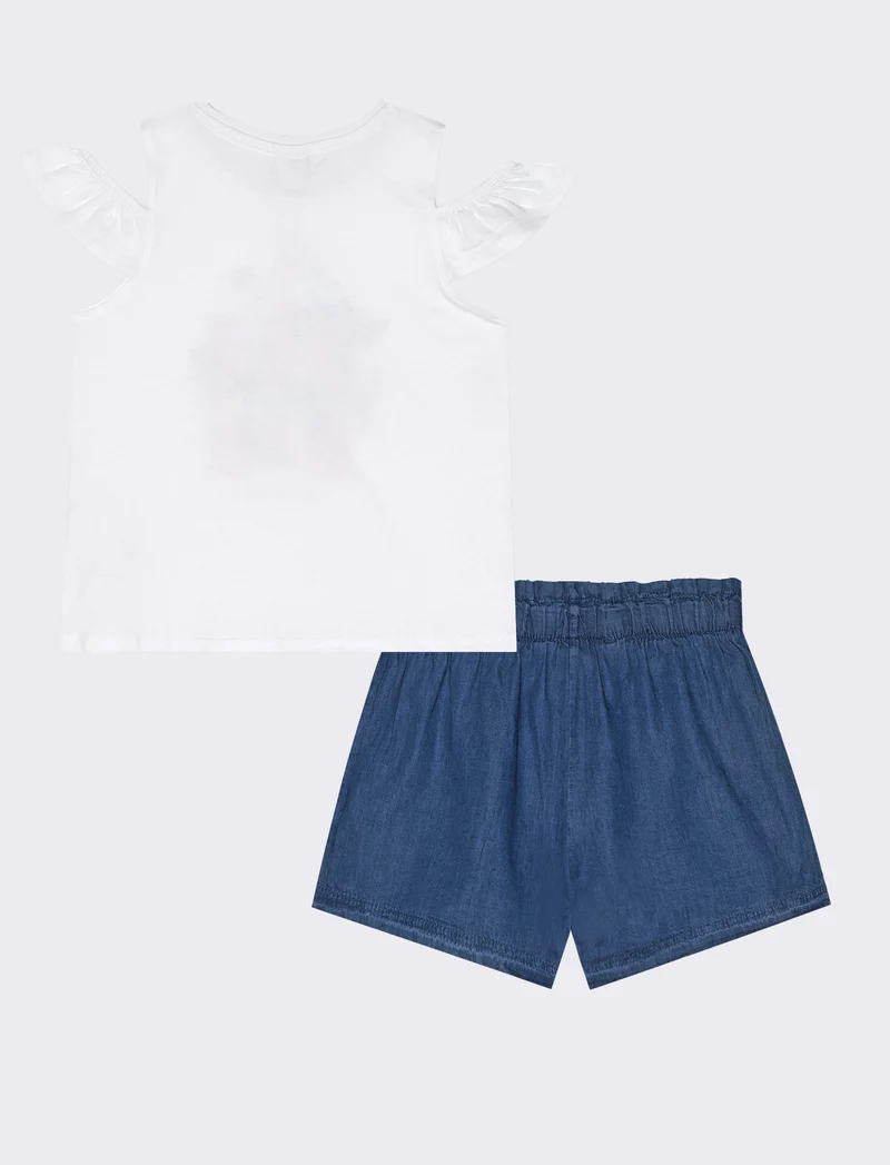 Completo chambray con top Bardot - Bianco