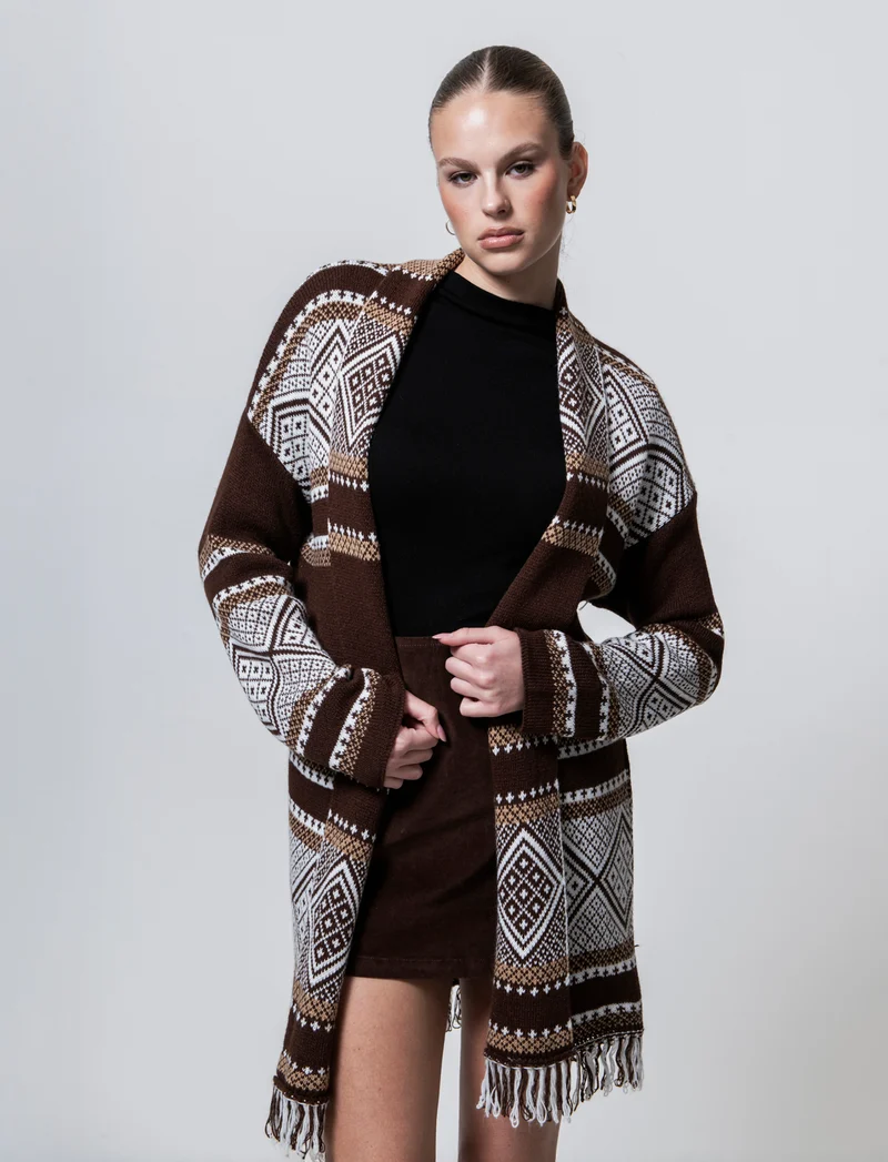 Maglia lunga jacquard modello spolverino - Moro