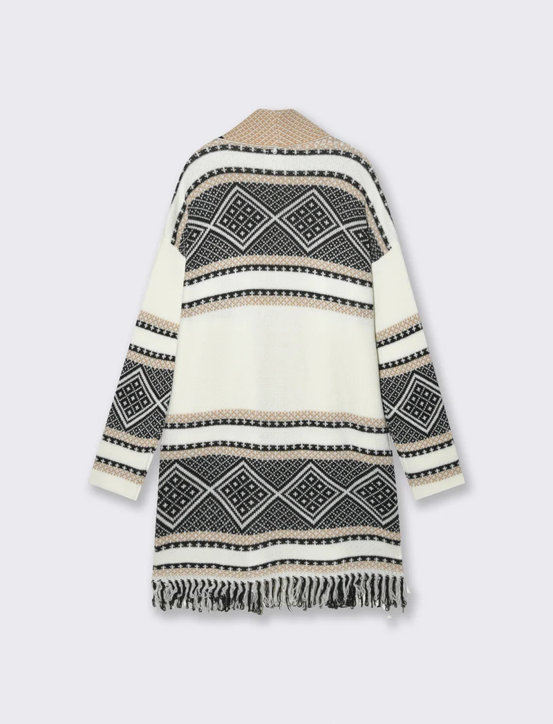 Maglia lunga jacquard modello spolverino - Bianco panna