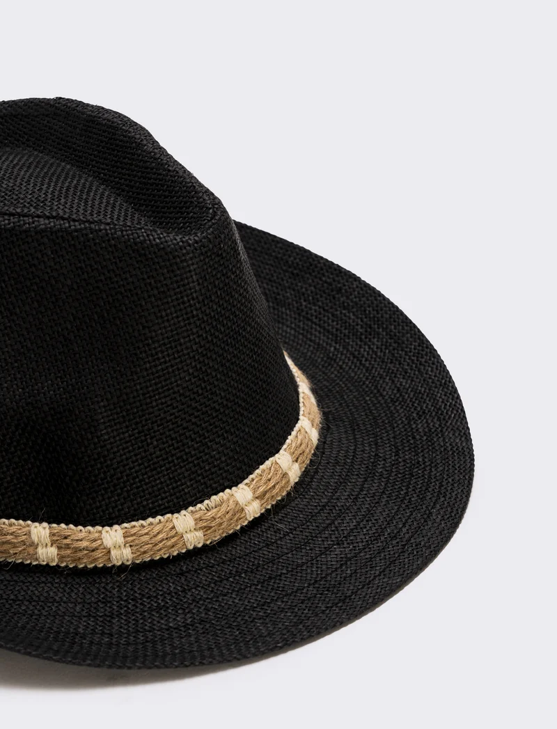 Cappello di paglia con cordoncino uomo - Nero