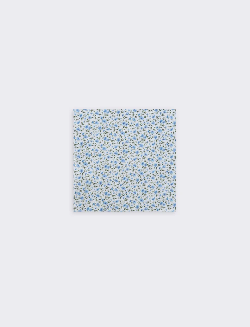 Foulard triangolo con fiorellini e pizzo - Azzurro