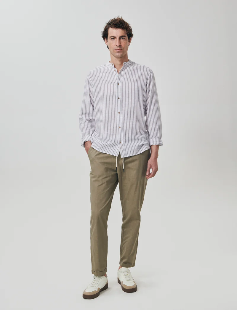 Pantaloni Chino Jogger in Cotone Slub - Verde kaki