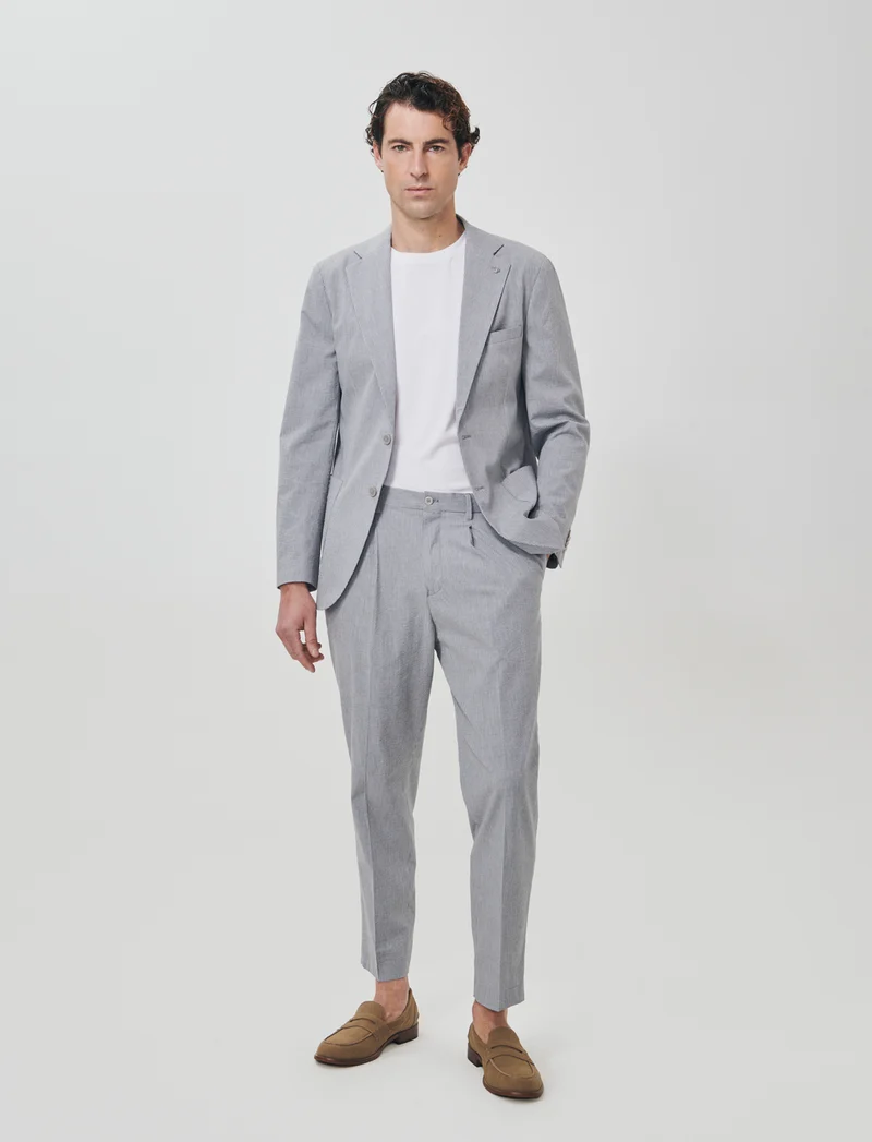 Pantaloni mix lino effetto riga formali - Grigio