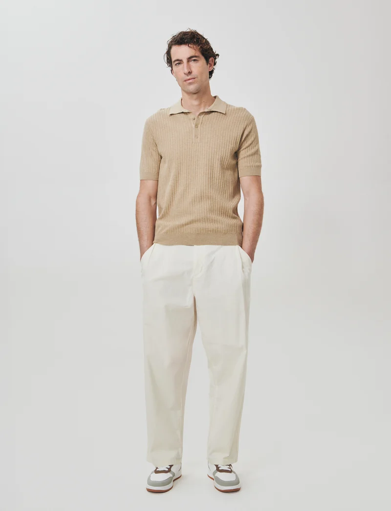 Pantaloni Chino Wide Leg in Popelin - Beige ecru