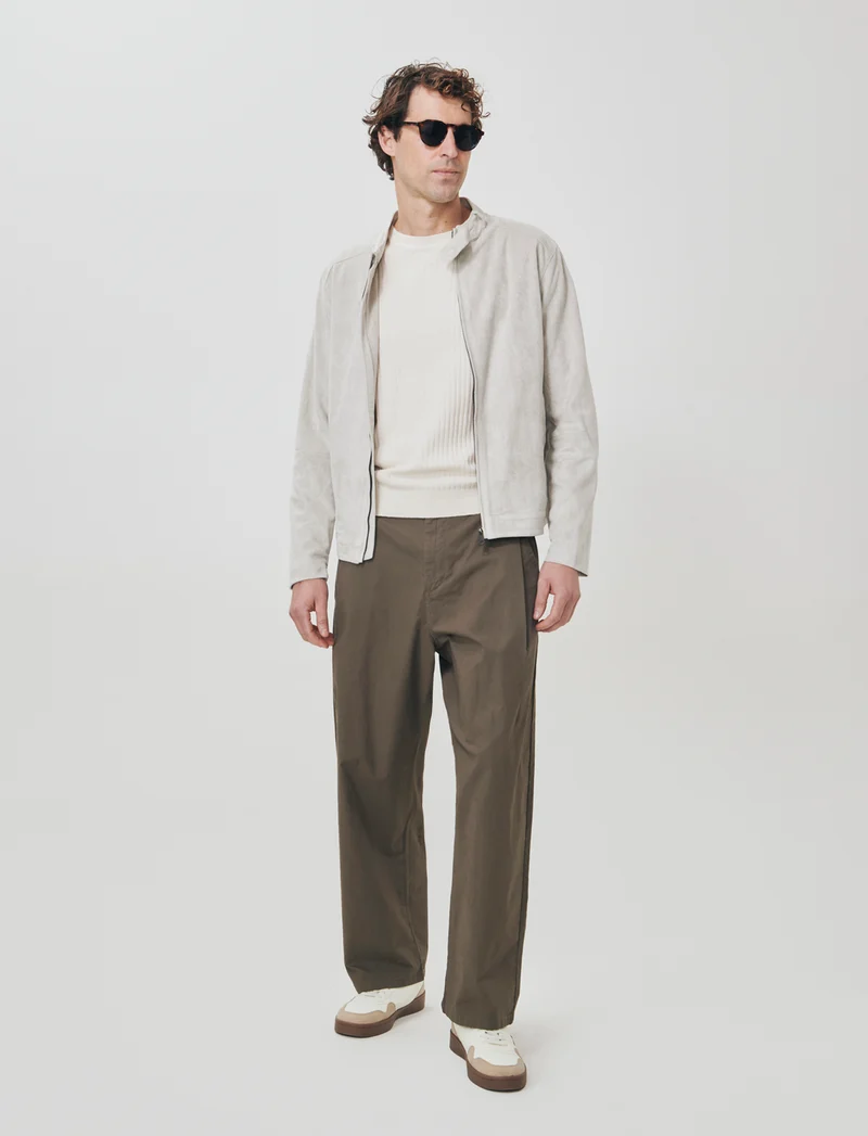 Pantaloni Chino Wide Leg in Popelin - Grigio fango