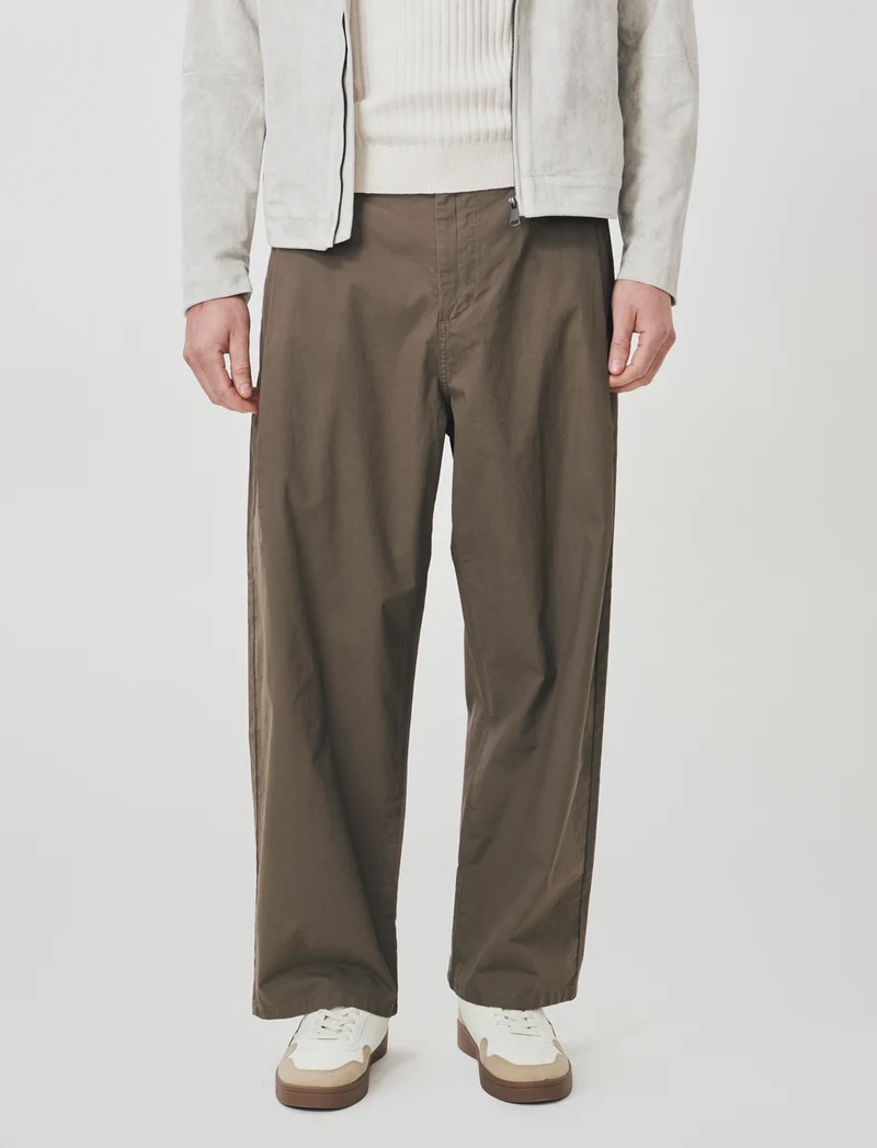 Pantaloni Chino Wide Leg in Popelin - Grigio fango