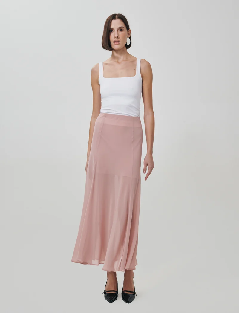 Gonna Lunga Foderata con Elastico in Vita - Rosa antico