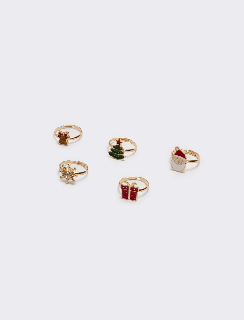 Anelli donna 5 pezzi soggetti natale - Rosso