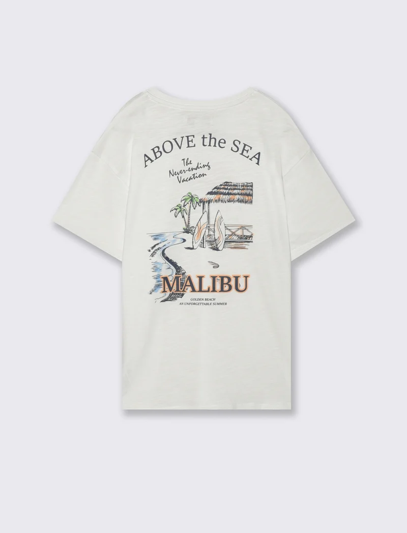 T-shirt estiva con stampa frontale e retro - Bianco