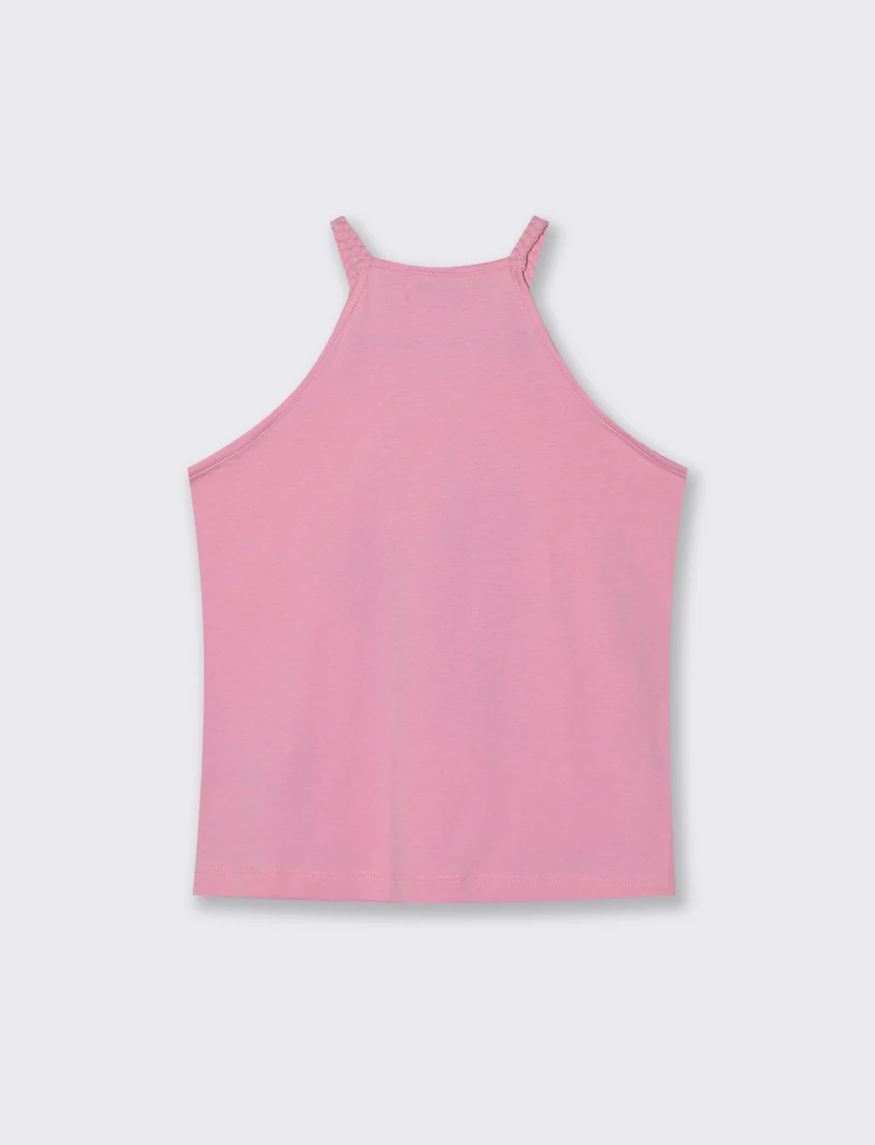 Canotta in cotone con bretelle intrecciate - Rosa