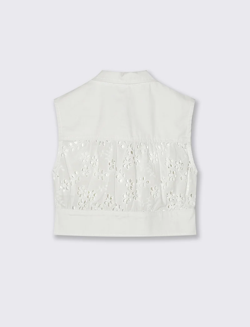 Gilet in sangallo da bambina con bottoni - Bianco