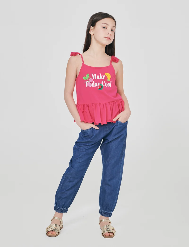 Jogger lungo in chambray con tasche - DENIM SCURO