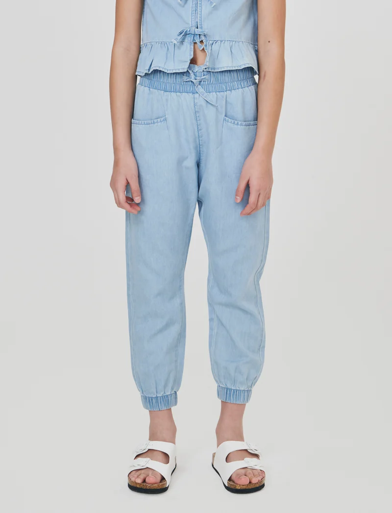 Jogger lungo in chambray con tasche - Denim chiaro