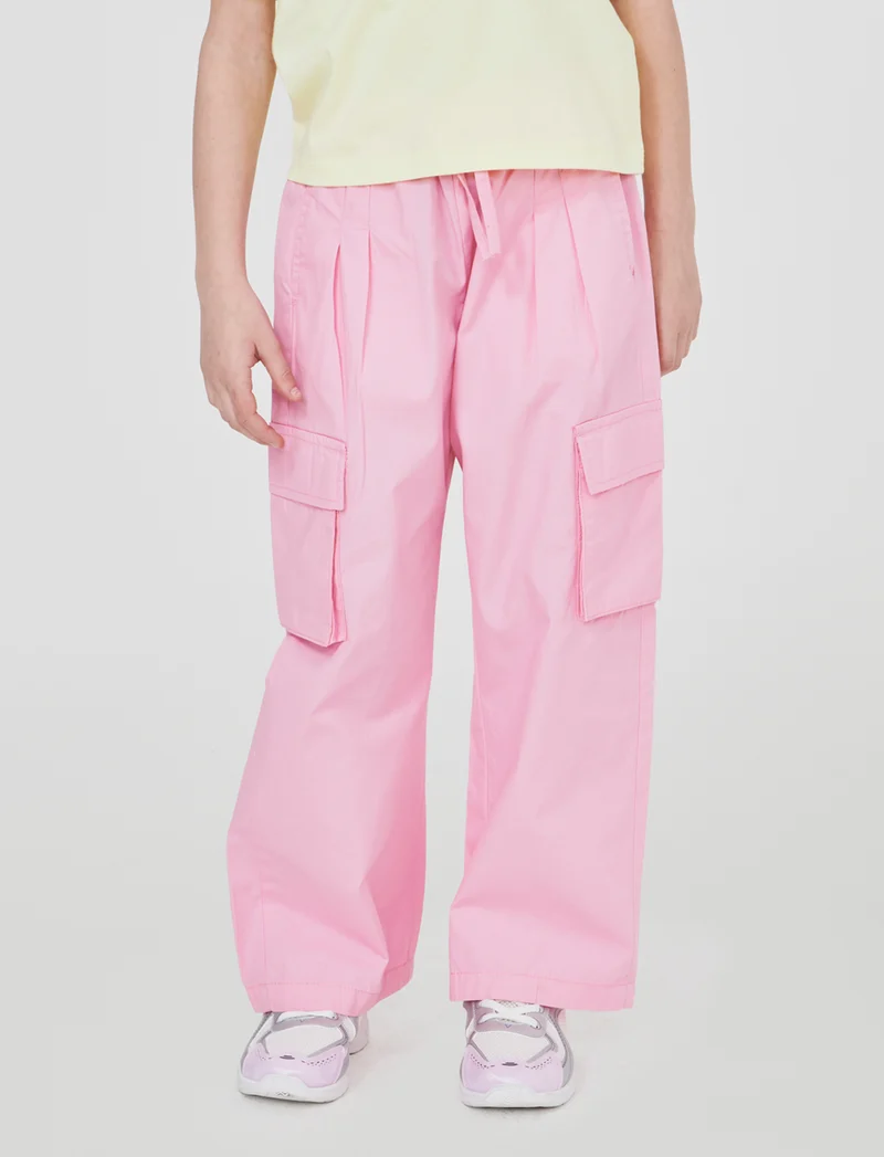 Pantaloni cargo lunghi in cotone a gamba larga - Rosa