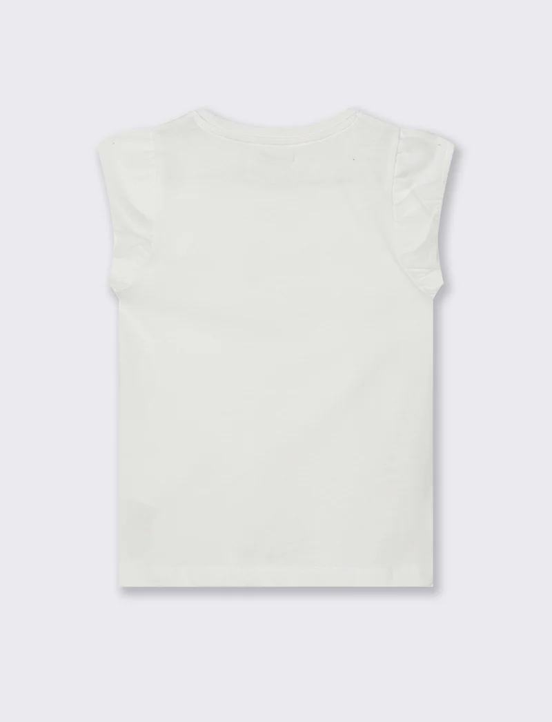 T-shirt con strass e manica volant - Bianco