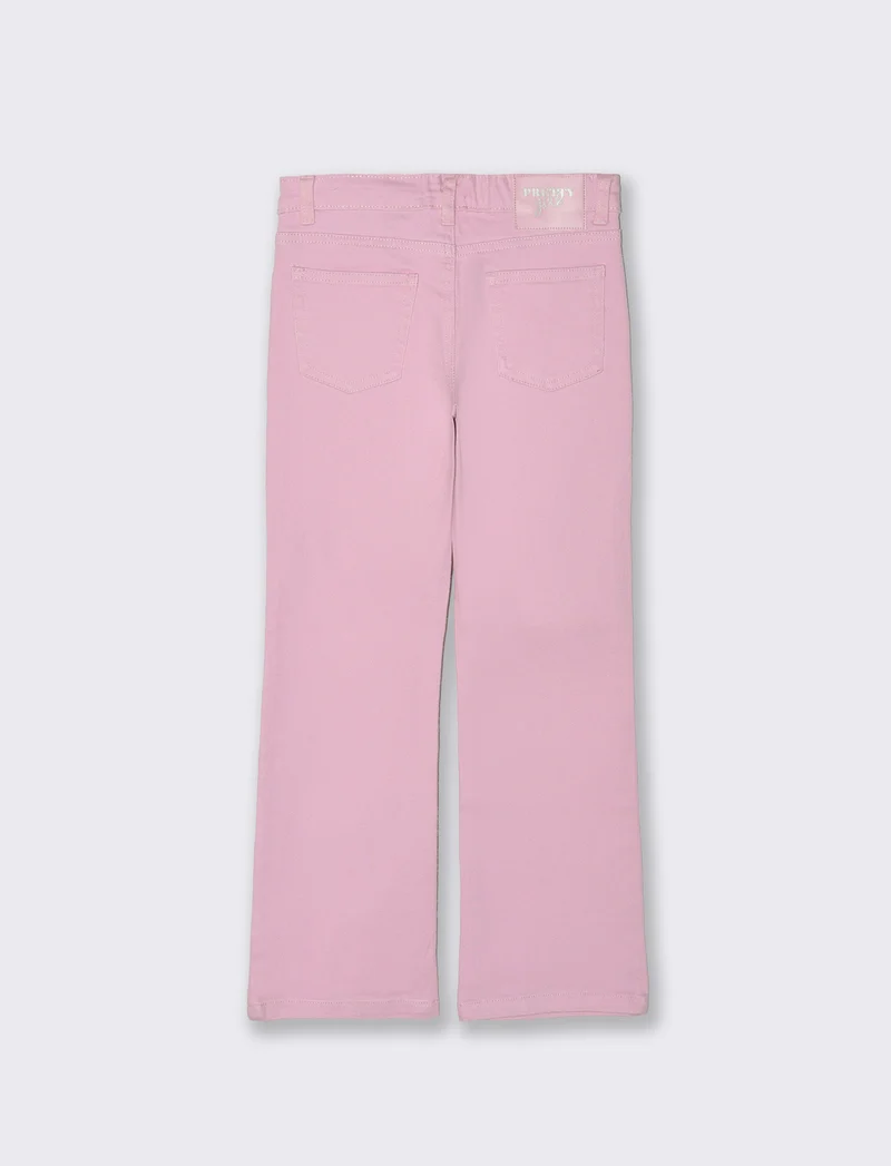 Pantalone flare in denim con borchiette - Rosa