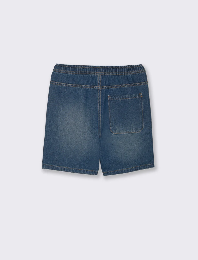 Bermuda in denim con coulisse e lacci - Denim