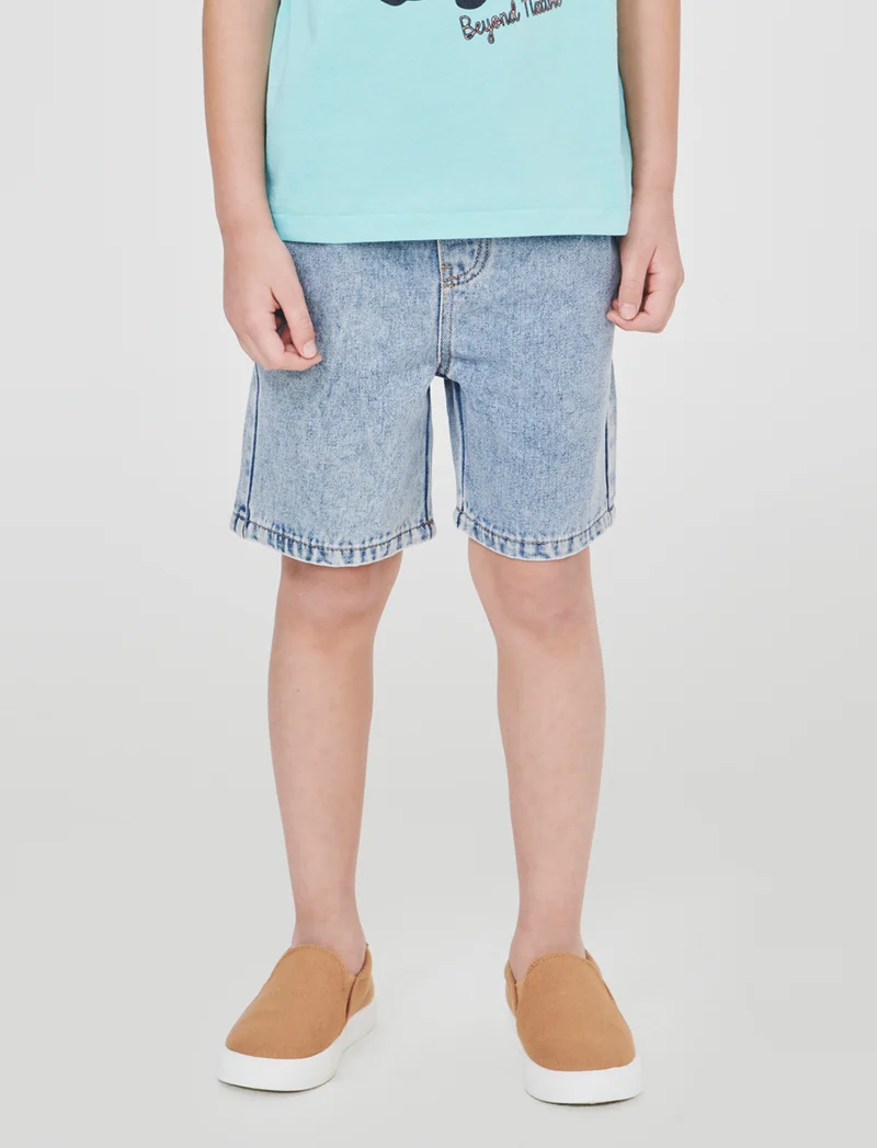 Bermuda in denim con coulisse e lacci - Denim chiaro